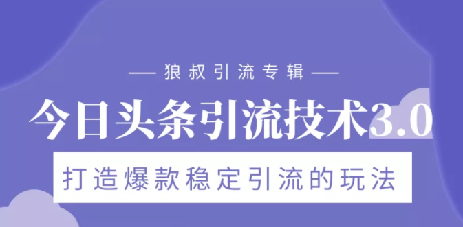 狼叔今日头条引流技术3.0，打造爆款稳定引流的玩法，VLOG引流技术-木石资源网