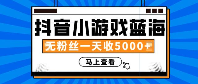赚钱计划：抖音小游戏蓝海项目，无粉丝一天收入5000+-木石资源网