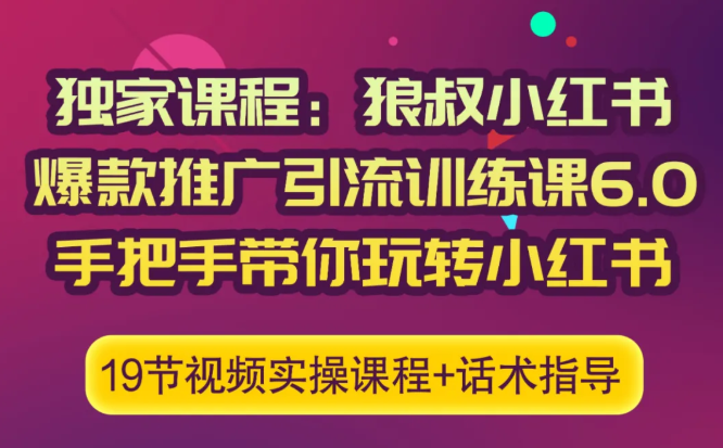 狼叔小红书爆款推广引流训练课6.0，手把手带你玩转小红书-木石资源网
