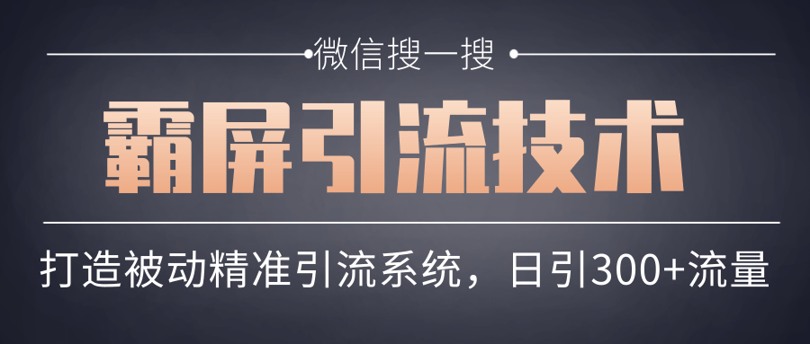微信搜一搜霸屏引流技术，打造被动精准引流系统，轻松日引300+流量-木石资源网