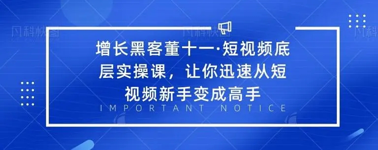 增长黑客董十一·短视频底层实操课，从短视频新手变成高手-木石资源网