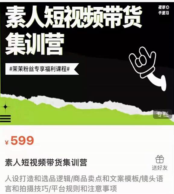 夜草与千里马素人短视频带货集训营，薛辉团队价值599-木石资源网