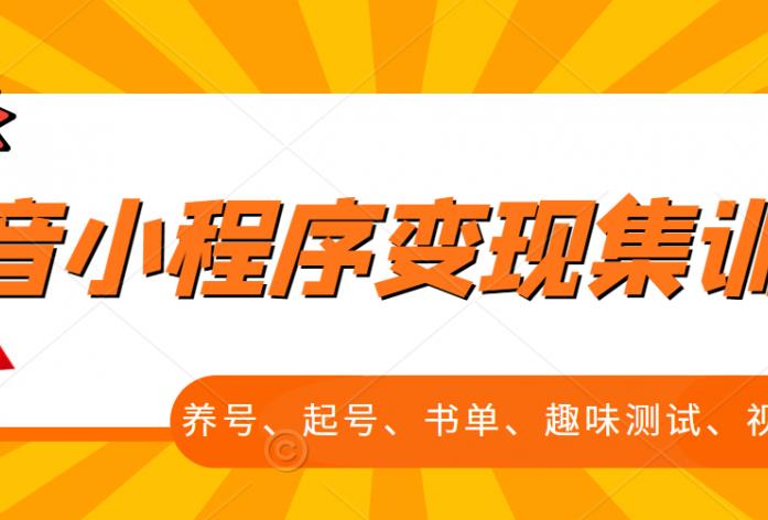 抖音小程序变现集训课，养号、起号、书单、趣味测试、视频剪辑，全套流程-木石资源网