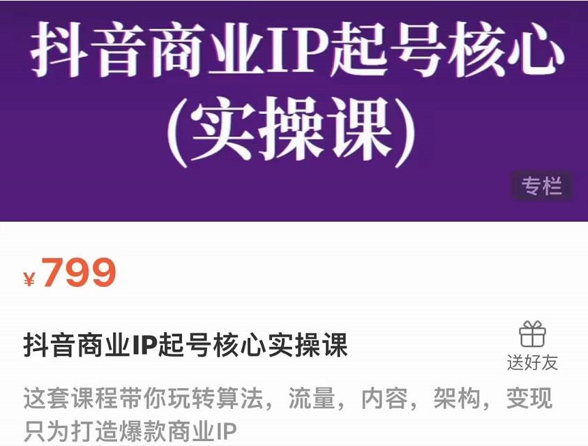 抖音商业IP起号核心实操课，带你玩转算法，流量，内容，架构，变现-木石资源网