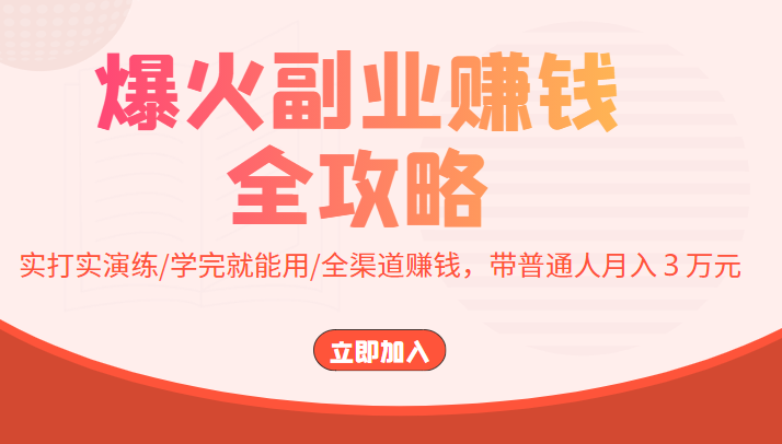 爆火副业赚钱全攻略：实打实演练/学完就能用/全渠道赚钱，带普通人月入３万元-木石资源网