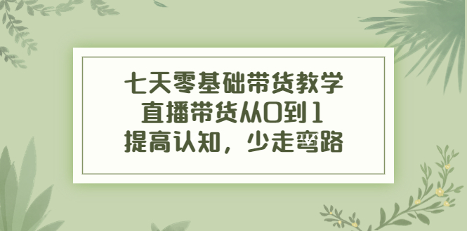 七天零基础带货教学，直播带货从0到1，提高认知，少走弯路-木石资源网