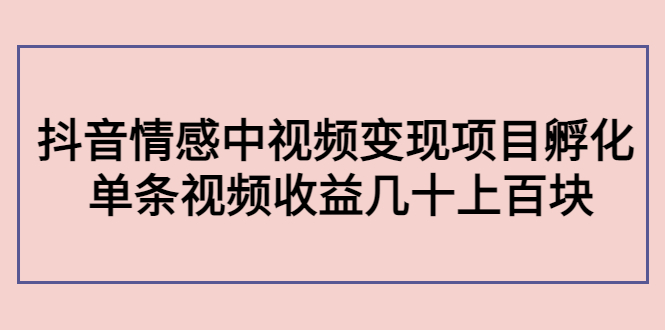 副业孵化营第5期：抖音情感中视频变现项目孵化 单条视频收益几十上百-木石资源网