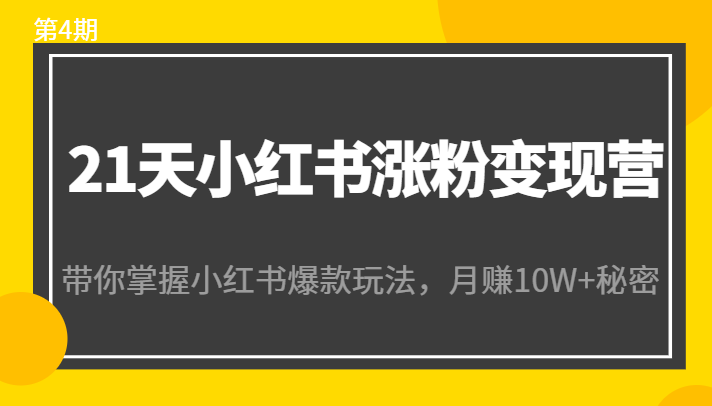 21天小红书涨粉变现营（第4期）：带你掌握小红书爆款玩法，月赚10W+秘密-木石资源网