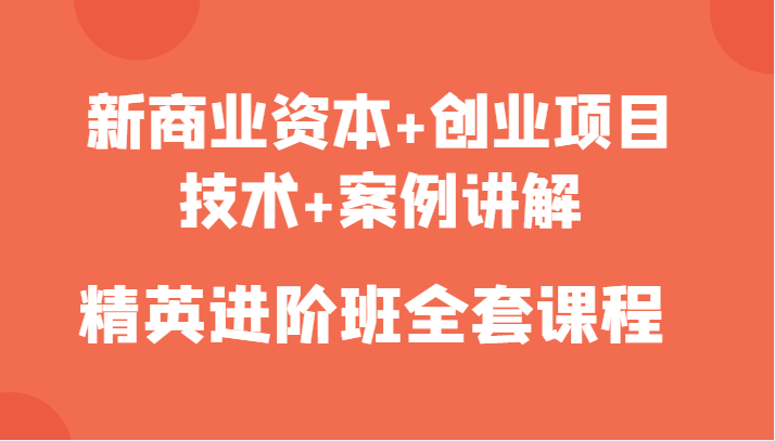 新商业资本+创业项目，技术+案例讲解，精英进阶班全套课程-木石资源网