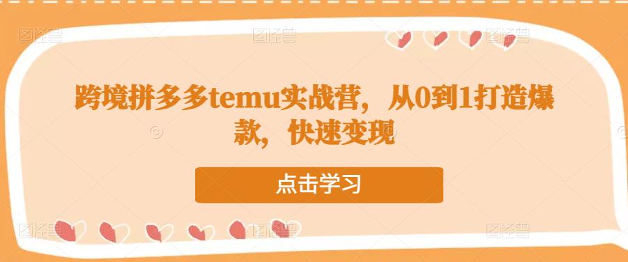 跨境拼多多temu实战营，从0到1打造爆款，快速变现-木石资源网