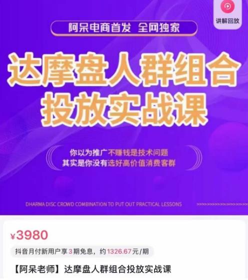 阿呆电商·达摩盘人群组合投放实战课，你以为推广不赚钱是技术问题，其实是你没有选好高价值消费客群-木石资源网
