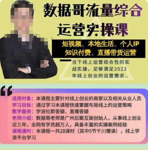 数据哥流量综合运营实操课：短视频、本地生活、个人IP知识付费、直播带货运营-木石资源网