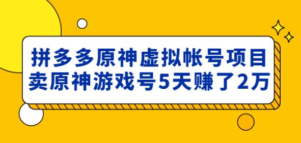 外面卖2980的拼多多原神虚拟帐号项目：卖原神游戏号5天赚了2万-木石资源网
