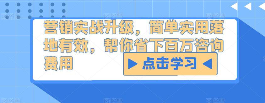 营销实战升级，简单实用落地有效，帮你省下百万咨询费用-木石资源网
