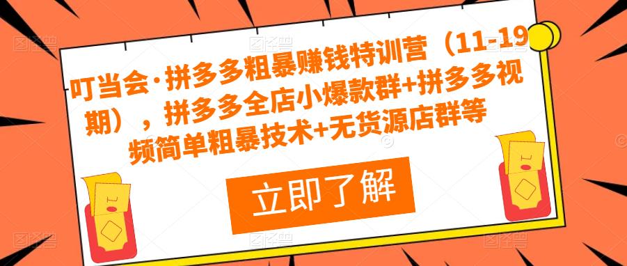 叮当会·拼多多粗暴赚钱特训营（11-19期），拼多多全店小爆款群+拼多多视频简单粗暴技术+无货源店群等-木石资源网