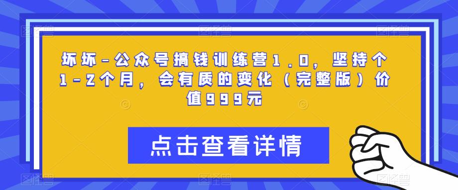 坏坏-公众号搞钱训练营1.0，坚持个1-2个月，会有质的变化（完整版）价值999元-木石资源网