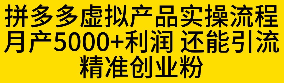 拼多多虚拟产品实操流程，月产5000+利润，还能引流精准创业粉【揭秘】-木石资源网