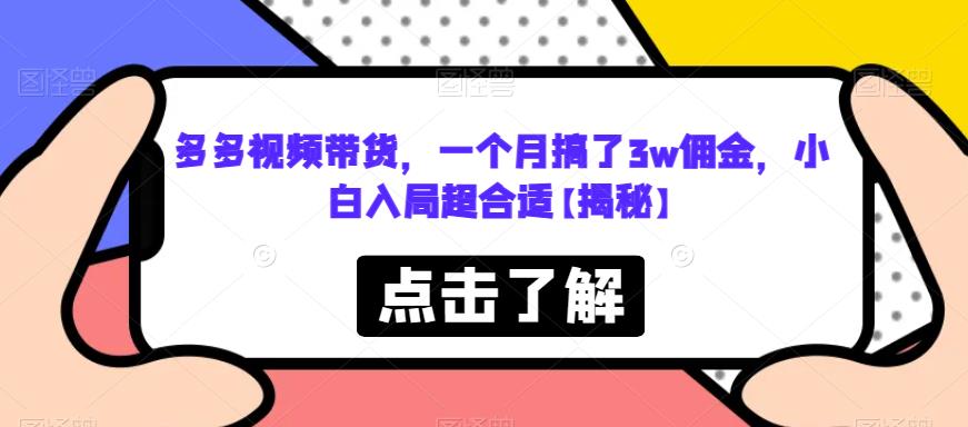 多多视频带货，一个月搞了3w佣金，小白入局超合适【揭秘】-木石资源网