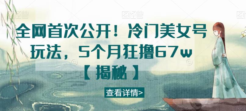全网首次公开！冷门美女号玩法，5个月狂撸67w【揭秘】-木石资源网