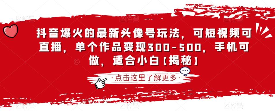 抖音爆火的最新头像号玩法，可短视频可直播，单个作品变现300-500，手机可做，适合小白【揭秘】-木石资源网