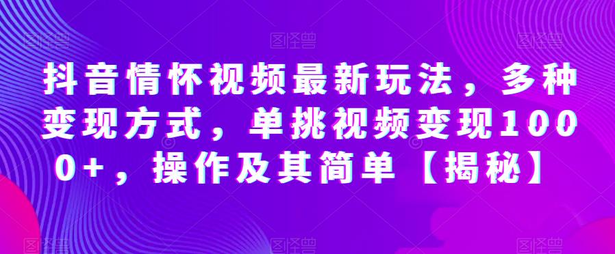 抖音情怀视频最新玩法，多种变现方式，单挑视频变现1000+，操作及其简单【揭秘】-木石资源网
