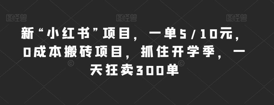 新“小红书”项目，一单5/10元，0成本搬砖项目，抓住开学季，一天狂卖300单【揭秘】-木石资源网