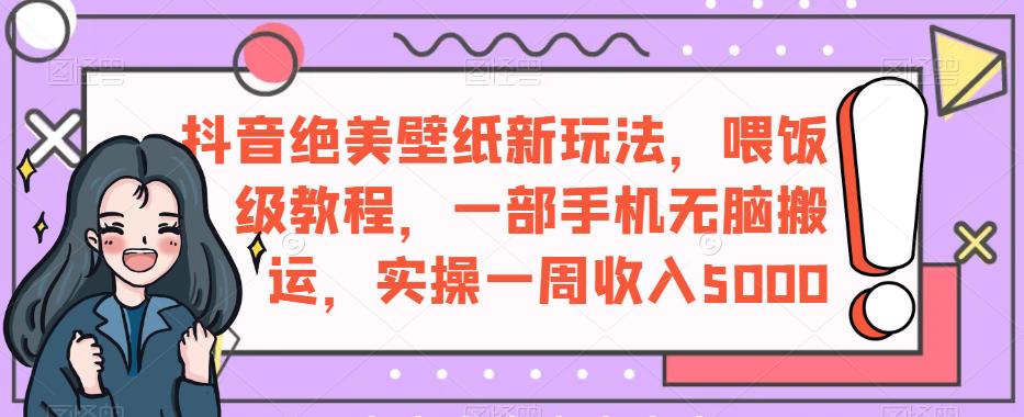 抖音绝美壁纸新玩法，喂饭级教程，一部手机无脑搬运，实操一周收入5000【揭秘】-木石资源网