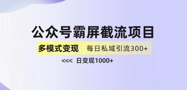 公众号霸屏截流项目+私域多渠道变现玩法，全网首发，日入1000+【揭秘】-木石资源网