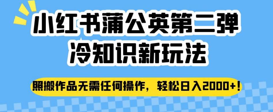 小红书蒲公英第二弹冷知识新玩法，照搬作品无需任何操作，轻松日入2000+【揭秘】-木石资源网