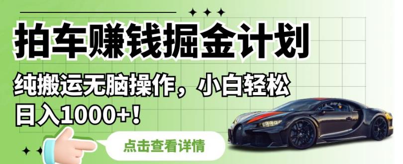 拍车赚钱掘金计划，纯搬运无脑操作，小白轻松日入1000+【揭秘】-木石资源网
