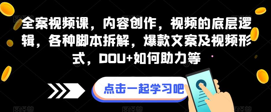 全案视频课，内容创作，视频的底层逻辑，各种脚本拆解，爆款文案及视频形式，DOU+如何助力等-木石资源网