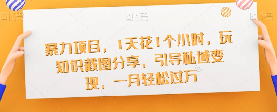 暴力项目，1天花1个小时，玩知识截图分享，引导私域变现，一月轻松过万【截图】-木石资源网