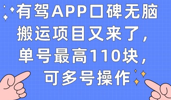 有驾APP口碑无脑搬运项目又来了，单号最高110块，可多号操作-木石资源网