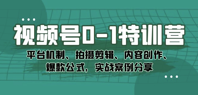 视频号0-1特训营：平台机制、拍摄剪辑、内容创作、爆款公式，实战案例分享-木石资源网