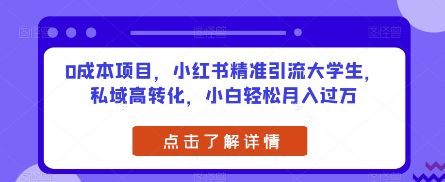 0成本项目，小红书精准引流大学生，私域高转化，小白轻松月入过万【揭秘】-木石资源网