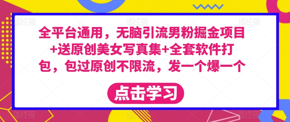 全平台通用，无脑引流男粉掘金项目+送原创美女写真集+全套软件打包，包过原创不限流，发一个爆一个【揭秘】-木石资源网