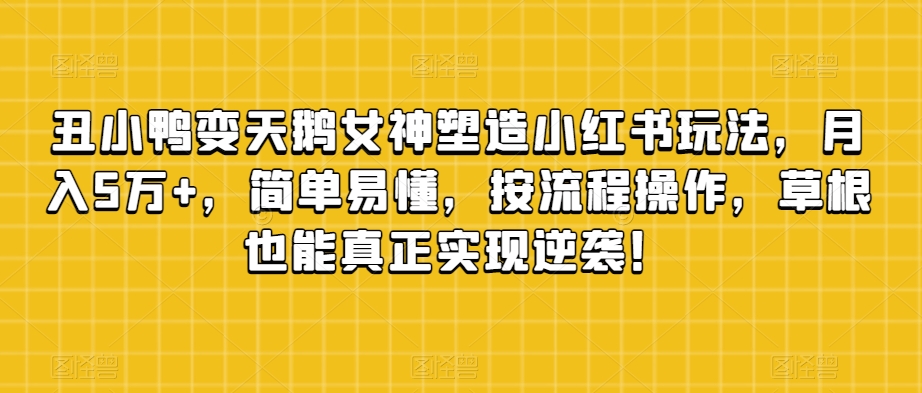 丑小鸭变天鹅女神塑造小红书玩法，月入5万+，简单易懂，按流程操作，草根也能真正实现逆袭！-木石资源网
