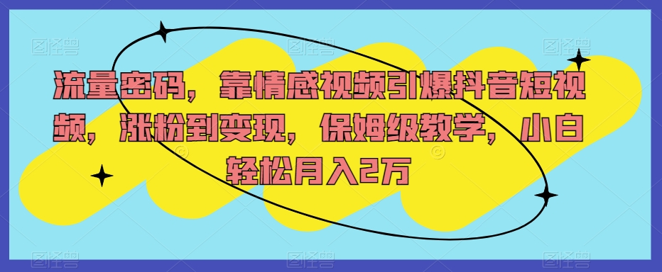 流量密码，靠情感视频引爆抖音短视频，涨粉到变现，保姆级教学，小白轻松月入2万【揭秘】-木石资源网