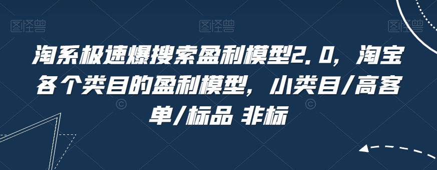 淘系极速爆搜索盈利模型2.0，淘宝各个类目的盈利模型，小类目/高客单/标品 非标-木石资源网