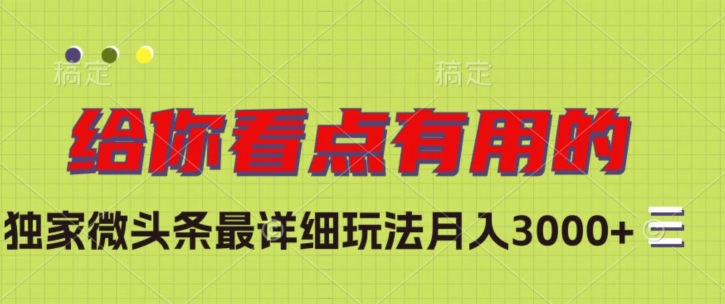 独家微头条最详细玩法，月入3000+【揭秘】-木石资源网