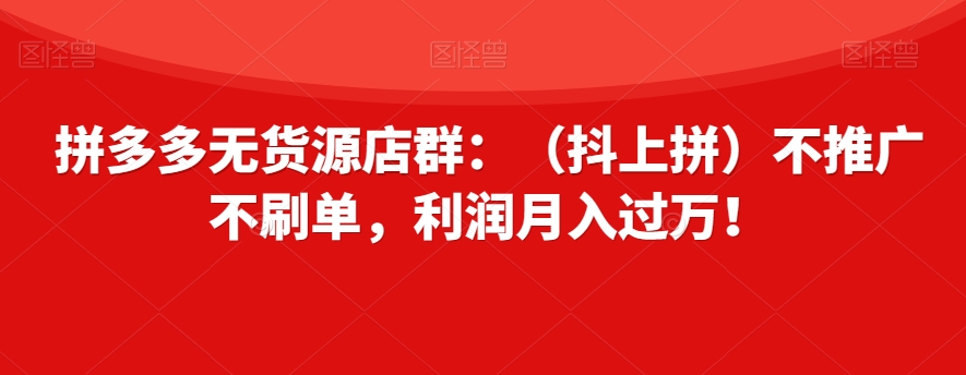 拼多多无货源店群：（抖上拼）不推广不刷单，利润月入过万！【揭秘】-木石资源网