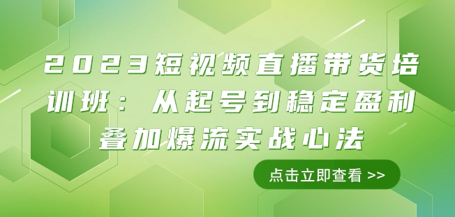 2023短视频直播带货培训班：从起号到稳定盈利叠加爆流实战心法（11节课）-木石资源网