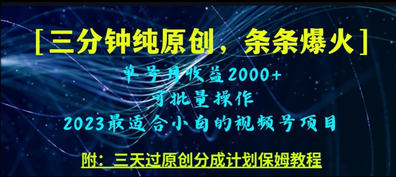三分钟制作视频号纯原创，条条爆款，轻松月入过万【揭秘】-木石资源网