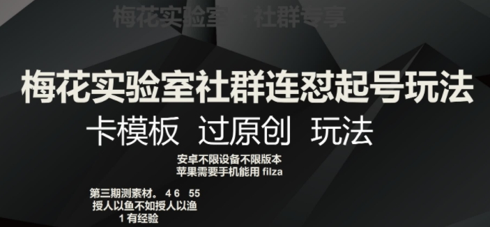 梅花实验室社群连怼起号玩法，卡模板过原创玩法【揭秘】-木石资源网