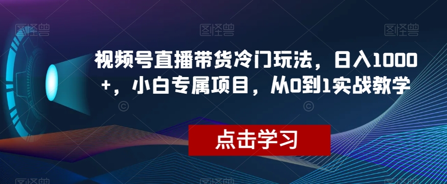 视频号直播带货冷门玩法，日入1000+，小白专属项目，从0到1实战教学【揭秘】-木石资源网