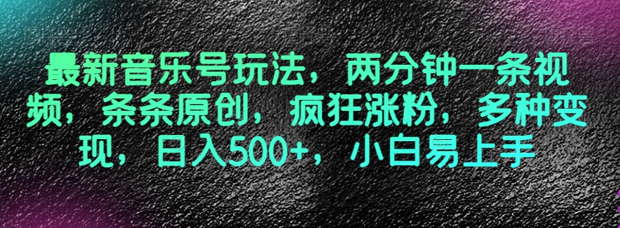 最新音乐号玩法，两分钟一条视频，条条原创，疯狂涨粉，多种变现，日入500+，小白易上手【揭秘】-木石资源网