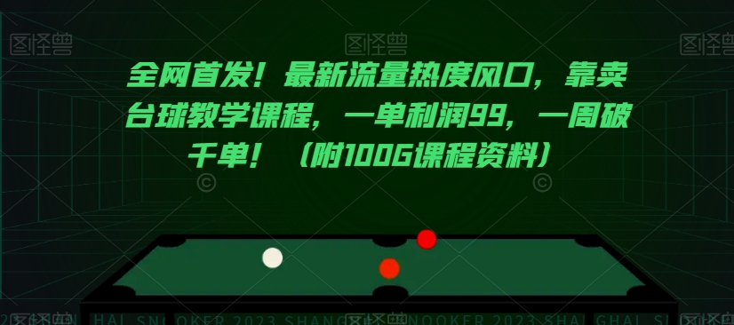 全网首发！最新流量热度风口，靠卖台球教学课程，一单利润99，一周破千单！（附100G课程资料）-木石资源网
