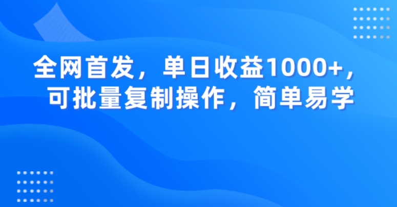 全网首发，单日收益1000+，可批量复制操作，简单易学【揭秘】-木石资源网