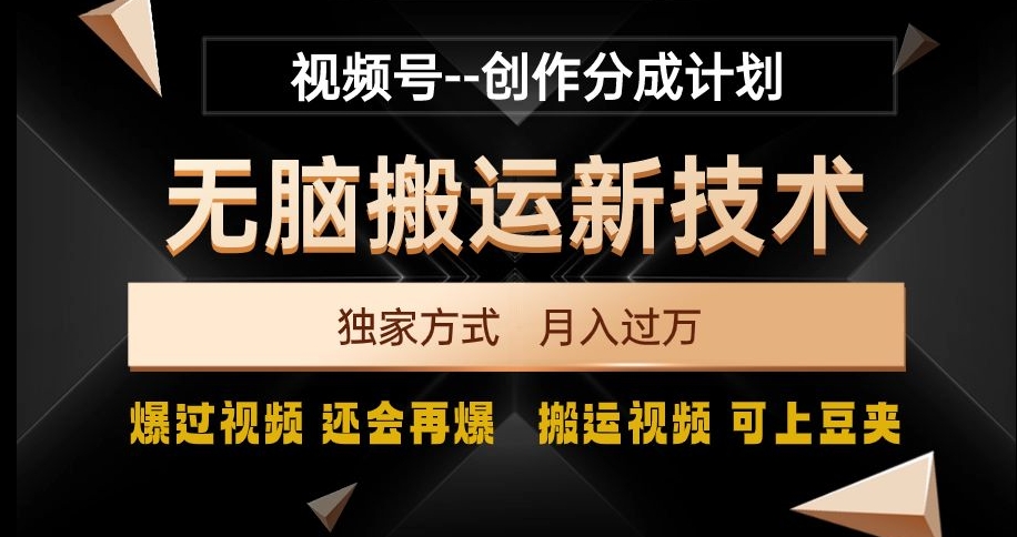 视频号无脑搬运新技术，破原创壕流量，独家方式，爆过视频，还会再爆【揭秘】-木石资源网