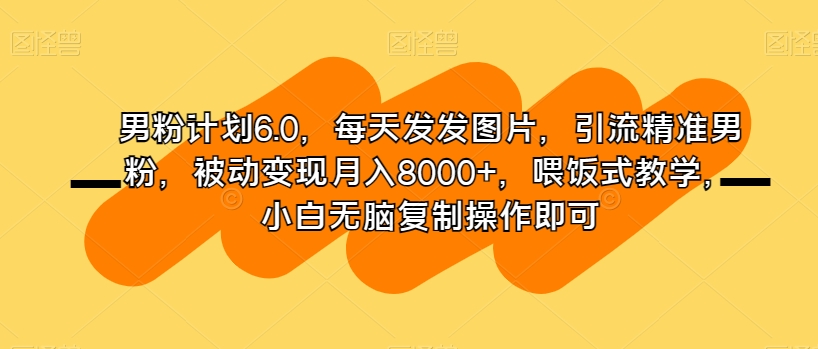 男粉计划6.0，每天发发图片，引流精准男粉，被动变现月入8000+，喂饭式教学，小白无脑复制操作即可-木石资源网